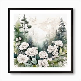 White Flowers In The Forest Art Print