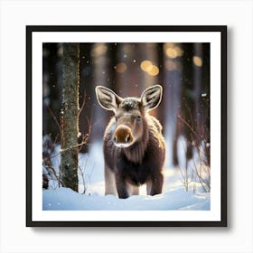 Firefly Whimsical Baby Moose In A Festive Winter Forest 36835 (2) Art Print