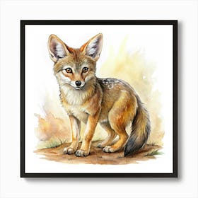 Watercolor Illustration Of A Coyote Pup Art Print