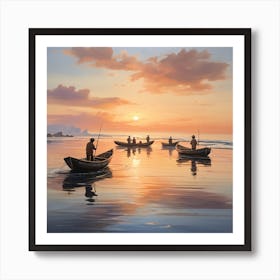 Fishing Boats At Sunset Art Print