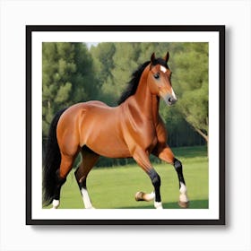 Horse Running In The Grass Art Print