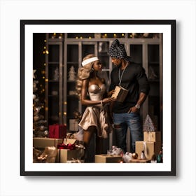 Realistic Black Couple Christmas Stylish Deep In5 Art Print