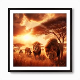 Lions In The Savannah Art Print