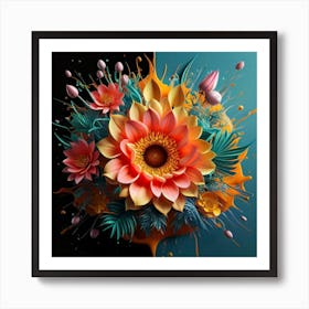 Splash flowers spring Art Print