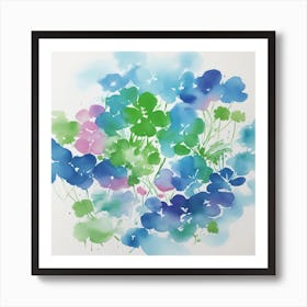 Blue And Green Flowers Art Print