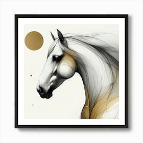 Creative Minimal Horse Head Illustration In Black And Gold Art Print