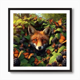 Fox In Blackberry Bushes Art Print