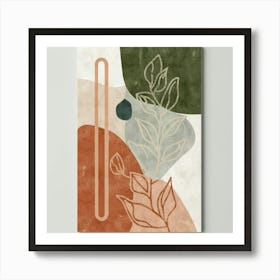 Abstract boho wall art in beige and green 4 Art Print