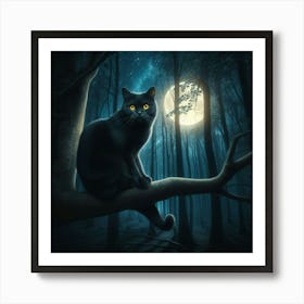 Black Cat In The Forest Art Print