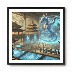 A Scene Showing The Fusion Of Ancient Dragon Lore Art Print