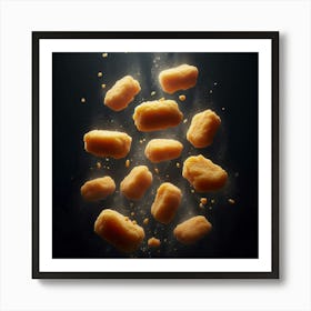 A Plethora of Plump andCrispy Chicken Nuggets Suspended in Mid-Air, Capturing the Essence of Fast Food Indulgence in a Single Frame Art Print