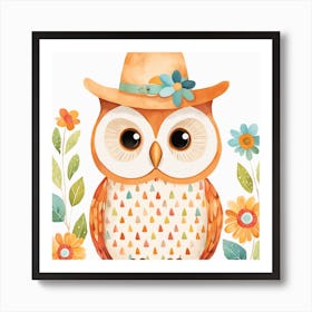 Floral Baby Owl Nursery Illustration (17) Art Print