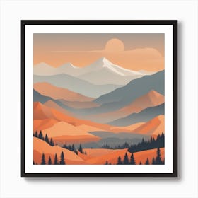 Misty mountains background in orange tone 77 Art Print