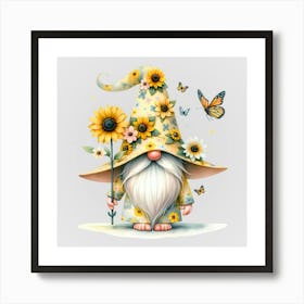 Watercolor Sunflower Gnomes 10 Art Print