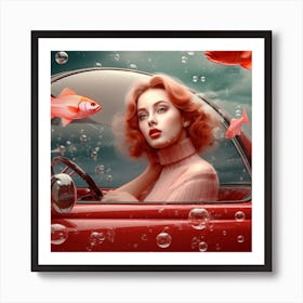 Beautiful Woman In A Car 1 Art Print