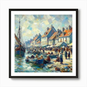 Boat In The Harbor, Acrylic Painting Style Art Print