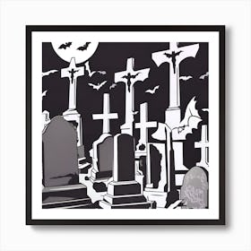 Graveyard At Night Art Print