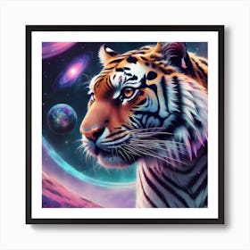 A Dreamy Surreal Tiger In A Cosmic Backdrop Art Print