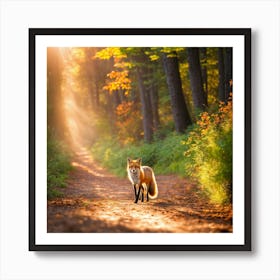 Red Fox In Autumn Forest Art Print