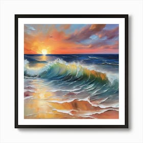 Seashore. Sand, waves, sunset and summer oil colors.4 Art Print