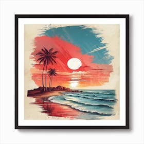 Sunset With Palm Trees Art Print