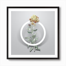 Vintage Yellow Wallflower Bloom Minimalist Botanical Geometric Circle on Soft Gray n.0158 Art Print