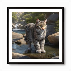 Cat In The Stream Art Print