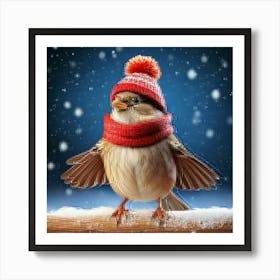 Firefly Sparrow, Winter, Outfit, Dancing, Copy Space, Bird, Festive, Charming, Adorable, Whimsical, (8) Art Print