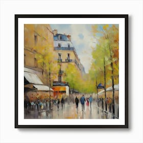 Paris In The Rain.City of Paris. Cafes. Passersby, sidewalks. Oil colours.18 Art Print