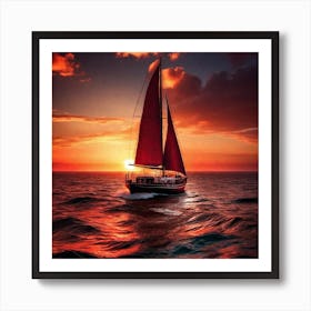 Sailboat At Sunset 33 Art Print