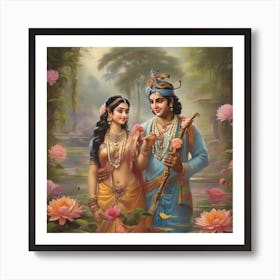 Lord Krishna And Radha Art Print
