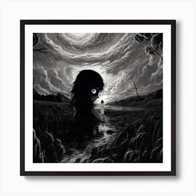 Girl In The Water black and white manga Junji Ito style Art Print