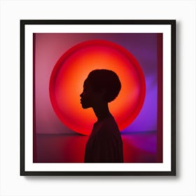 Portrait Of A Woman In Front Of A Colorful Light Art Print