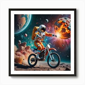 Astronaut Riding A Motorcycle In Space Art Print