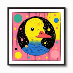 Dotty Duckling Linocut Pink Art Print