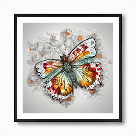 Butterfly With Flowers Art Print