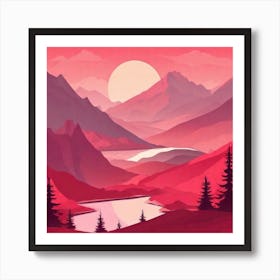 Misty mountains background in red tone 32 Art Print