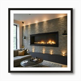 Modern Living Room With Fireplace 35 Art Print