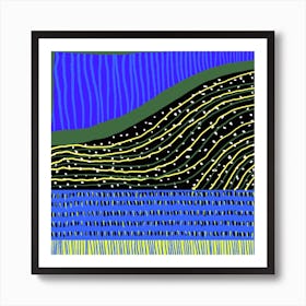Blue And Yellow Waves Art Print