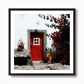 The Tiny Red Door In A Village In Portgual Travel Square Art Print