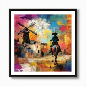 Windmill And Cowboy Art Print