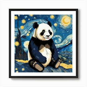 Panda At Starry Night Art Print