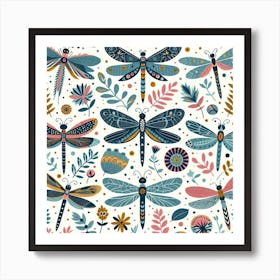 Scandinavian style,Pattern with colorful Dragonfly 2 Art Print