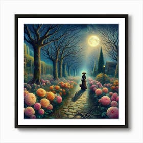 Into The Garden Tending To Enchanted Rose Gardens Under Amsterdam S Moonlight Style Gothic Floral Expressionism (4) Art Print