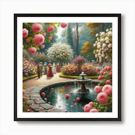 Rose Garden With The Fountain, Acrylic Style Painting 21 Art Print