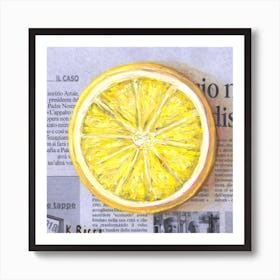Lemon Slice On Newspaper Fruit Citrus Orange Food For Rustic Minimal Kitchen Dining Room Art Print