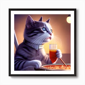 Cat With A Glass Of Wine 1 Art Print