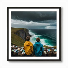 Two Friends Looking At The Ocean Art Print
