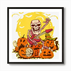 Halloween Skeleton Pumpkin Music For Guitar Player Art Print