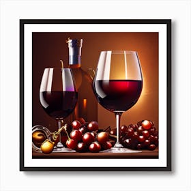 Wine Glasses And Grapes Art Print